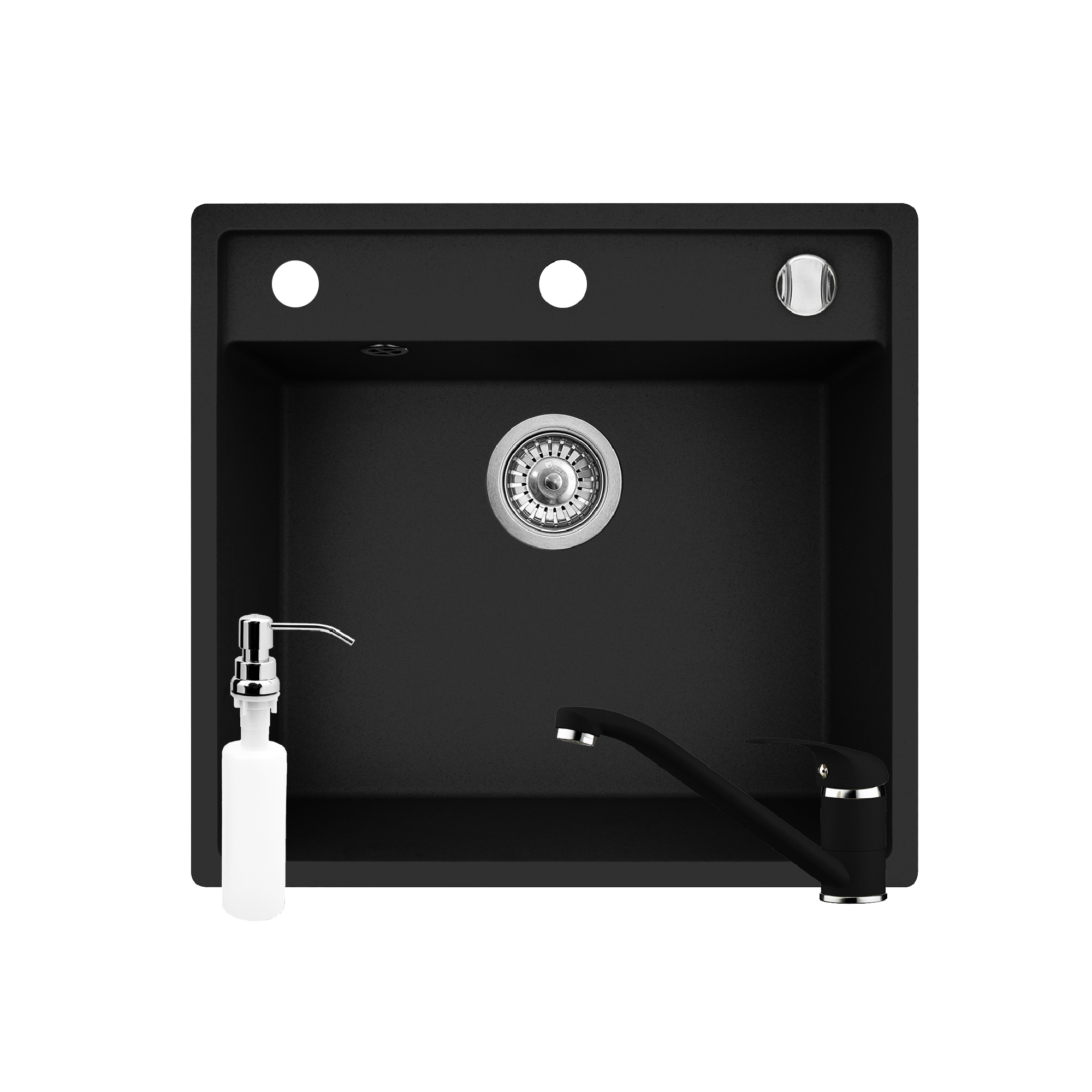 Set 3in1 chiuveta granit Cristal 1B 53x50 Carbon - imagine 1