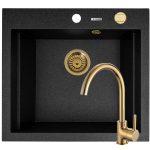 Set chiuveta granit SIROS 57x51,5 1B Black si baterie ECO BELLO Gold
