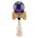 Kendama X Originala, Profesionala, Team, Big Cups V2, Super Sticky cu Cupe Mari, Rulment Metalic, din lemn 18 cm, Ata 55 cm, Negru/Mov