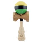 Kendama X Originala, Profesionala, Team, Big Cups V2, Super Sticky cu Cupe Mari, Rulment Metalic, din lemn 18 cm, Ata 55 cm, Galben/Negru/Verde
