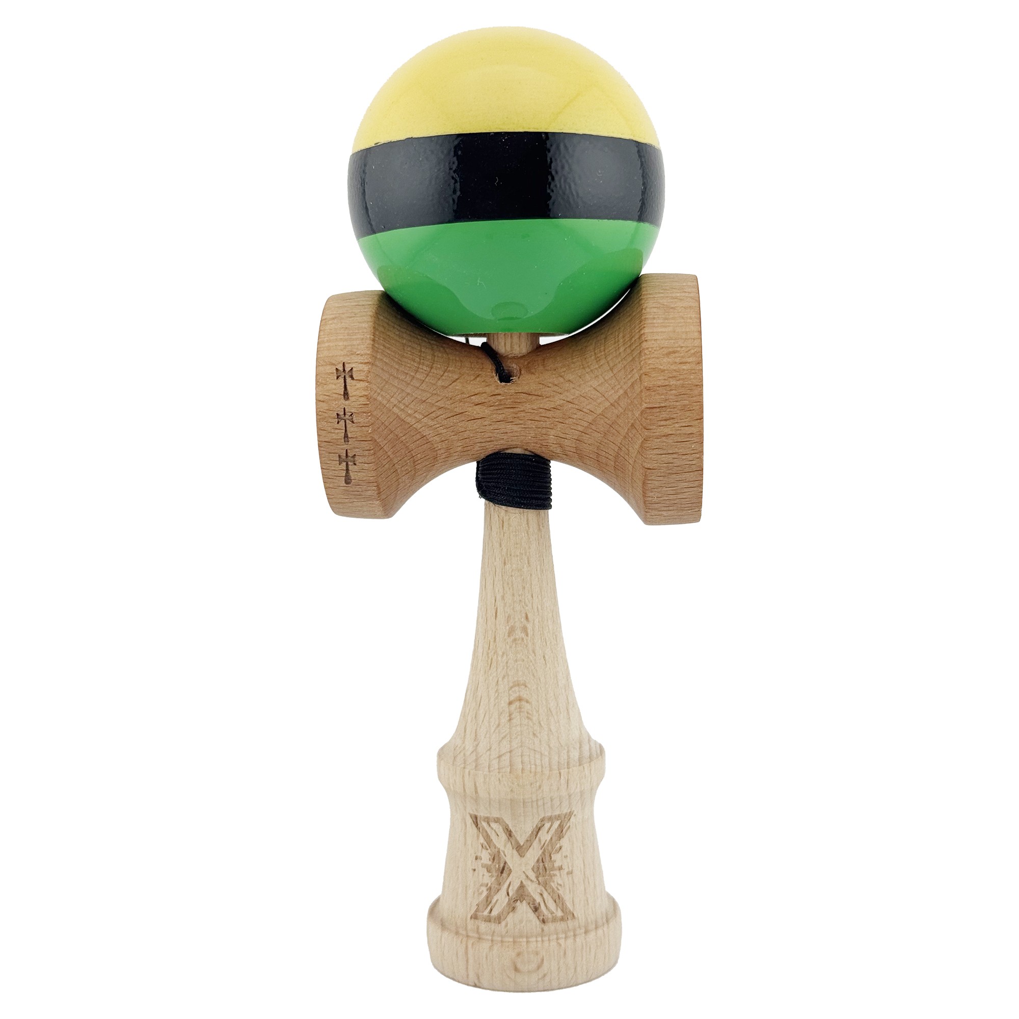 kendama-x-originala-profesionala-flippy-big-cups-v2-super-sticky-cu-cupe-mari-rulment-metalic-din-le-main-691de33beaf4d.jpg Kendama X Originala, Profesionala, Team, Big Cups V2, Super Sticky cu Cupe Mari, Rulment Metalic, din lemn 18 cm, Ata 55 cm, Galben/Negru/Verde - imagine 1