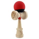 Kendama X Originala, Profesionala, Team, Cupe Mari KING SIZE V3, Rubber Grip, Gaura in Baza, Rulment Metalic, din lemn 18 cm, Ata 62/65 cm, Bicolor Rosu/Negru