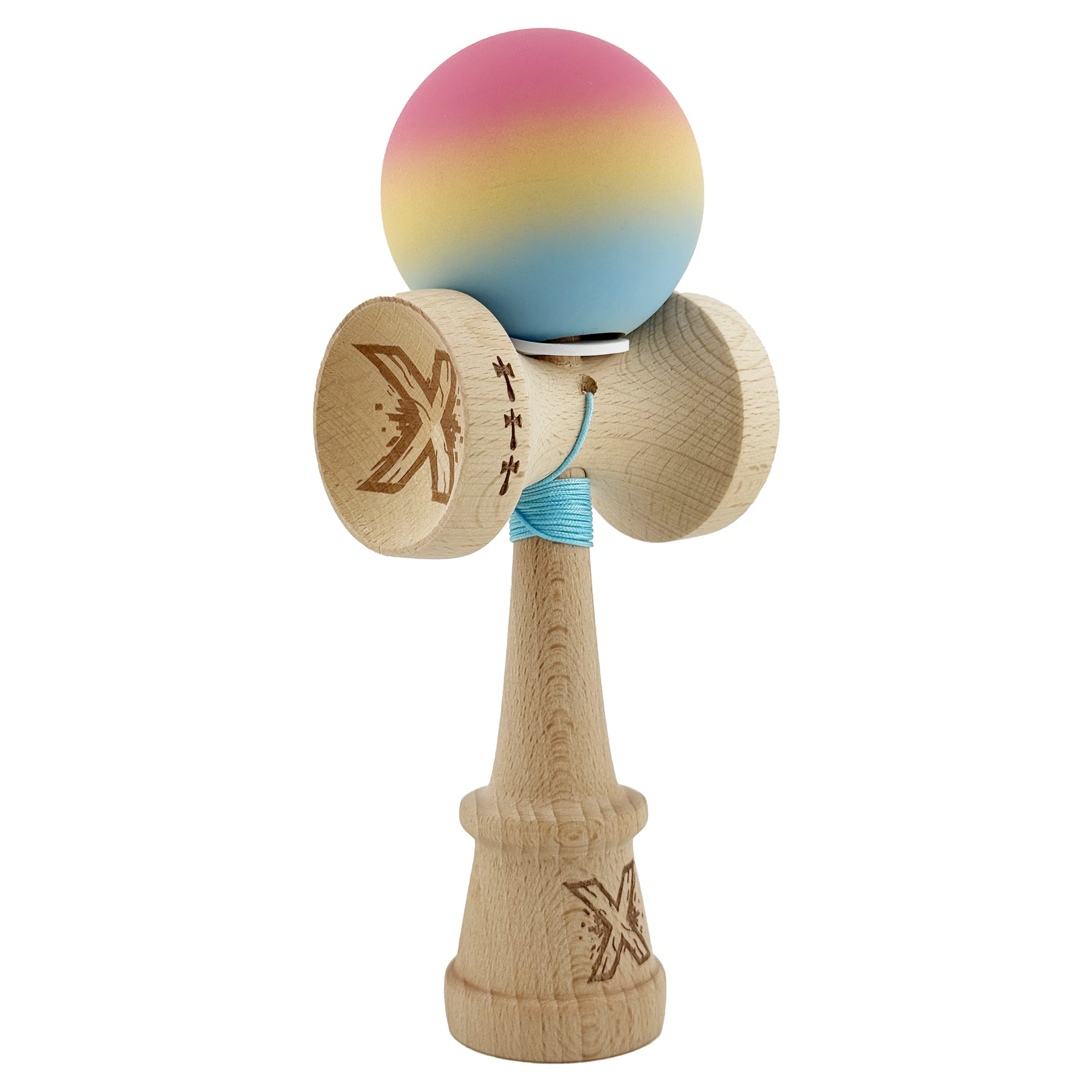 kendama-x-originala-profesionala-flippy-cupe-mari-king-size-v3-rubber-grip-gaura-in-baza-rulment-met-main-69412a0e5255a.jpg Kendama X Originala, Profesionala, Team, Cupe Mari KING SIZE V3, Rubber Grip, Gaura in Baza, Rulment Metalic, din lemn 18 cm, Ata 62/65 cm, Gradient Roz/Galben/Albastru deschis - imagine 1